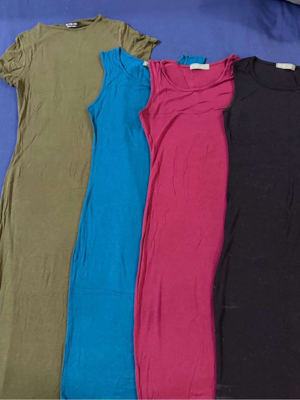 Sleeveless Midi Dress in Olive, Teal, Berry & Black - Multi-Pack
